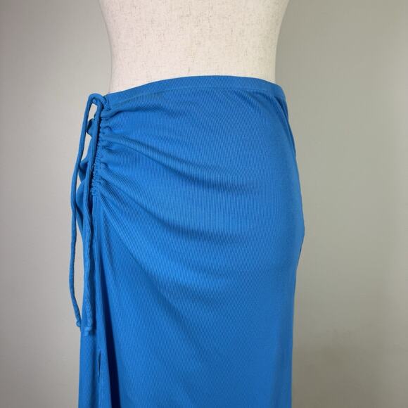 Aeire Midi Skirt Ribbed Beachwalk Size Medium Blue Side Slit Tie Coverup - Picture 2 of 12